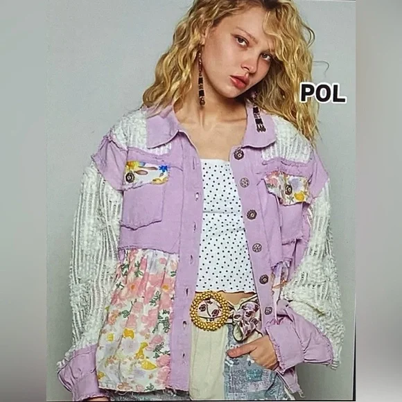 POL Lavender and Cream Patchwork Shirt/Jacket - Picture 1 of 4